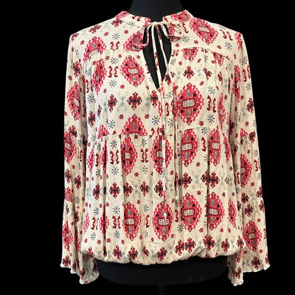 IVY JANE Boho Long Bell Sleeve Top Blouse Geometric Pattern Sz S - Picture 1 of 7
